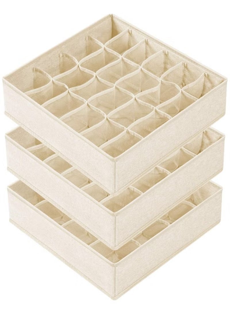 ELASAR 3 Pack Wardrobe Organiser Drawer Organiser, 64 Cell Fabric Foldable Cabinet Dresser Closet Organizers and Storage Boxes for Organizing Socks, Underwear, Ties Belts (16+24+24 Cell Underwear Organizer, Beige) - Image 1